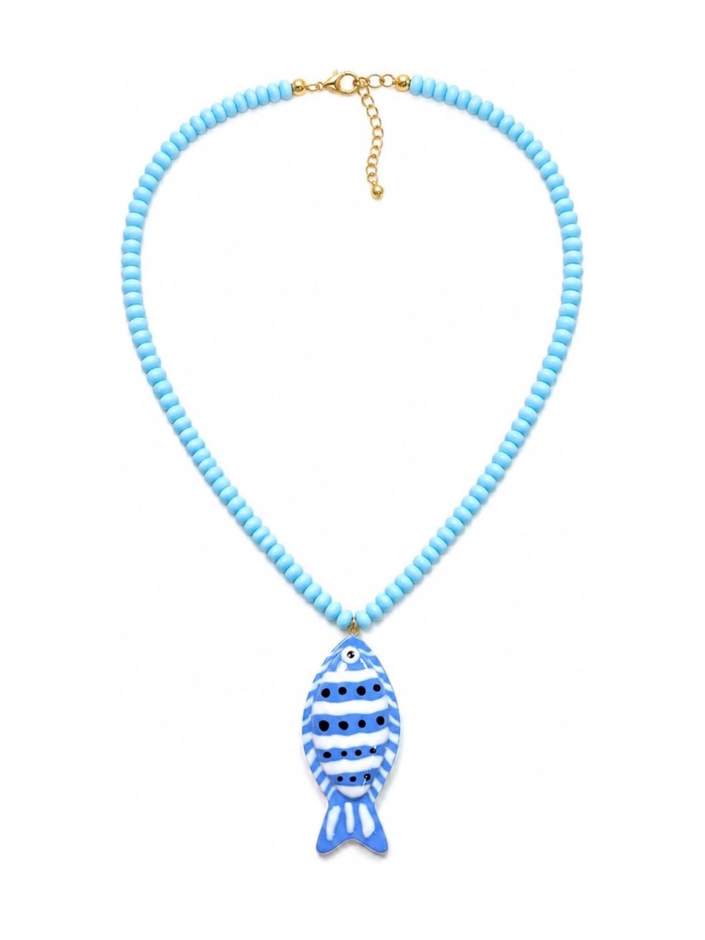 Blue Beaded Fish Pendant Necklace - Women Jewelry